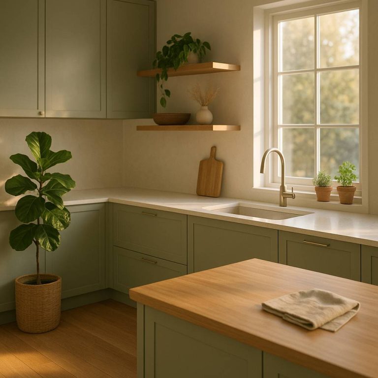 Cuisine vert sauge et quartz : le mariage parfait pour une ambiance organique et zen