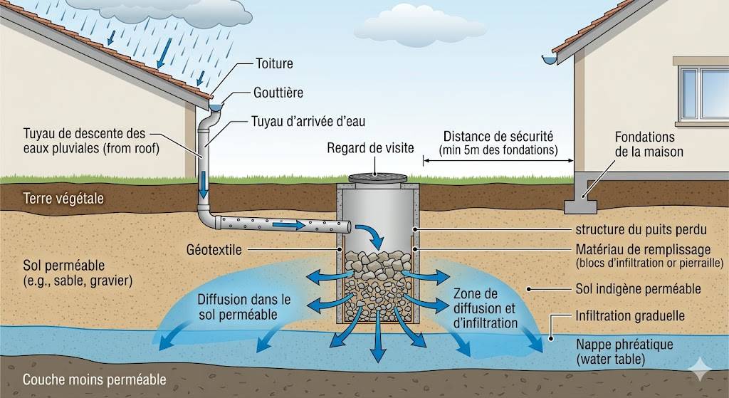 puit perdu pour eaux pluviales schéma de fonctionnement